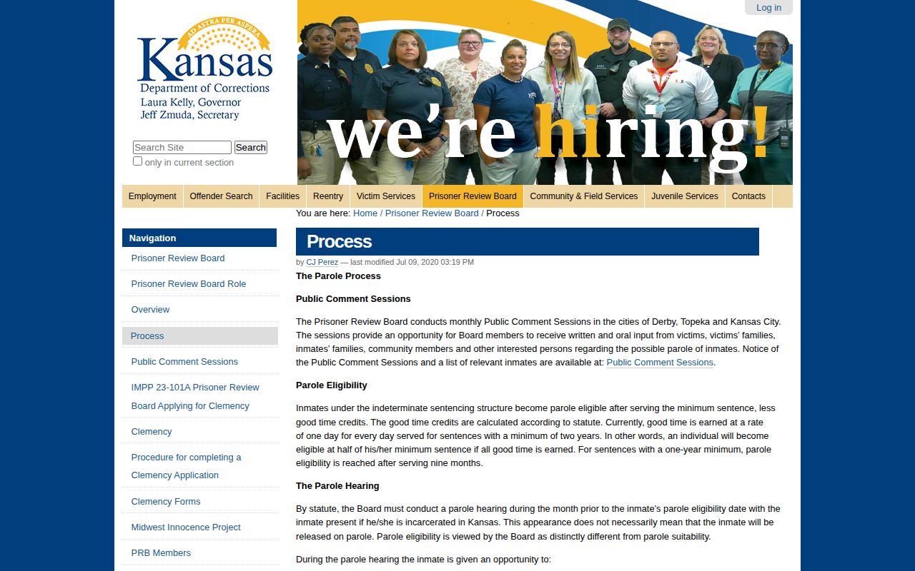 Kansas Prisoner Review Board parole outcomes and release categories