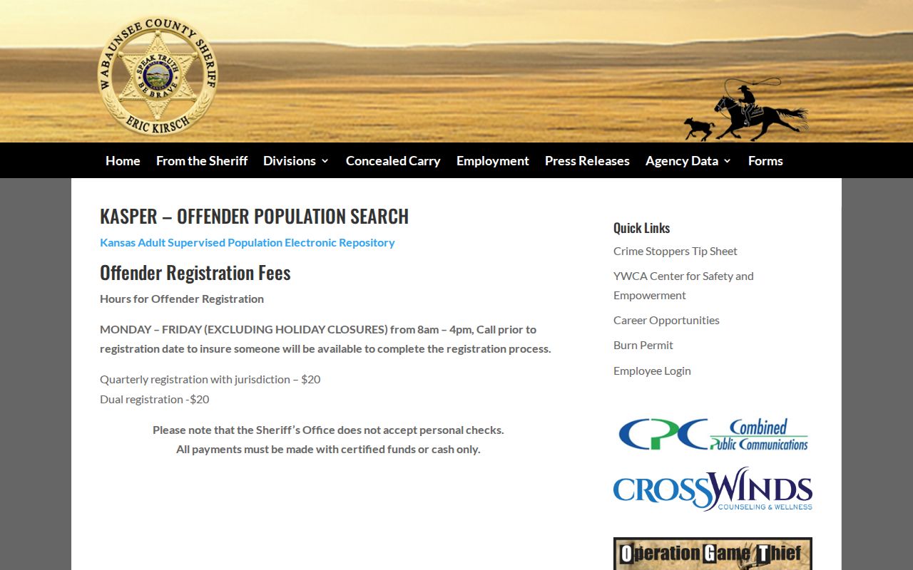 Wabaunsee County Detention Center post-release registration information